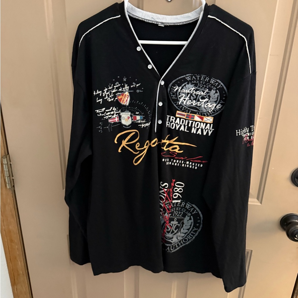 Black Nautical Graphic Long-Sleeve V-Neck Shirt - Regatta